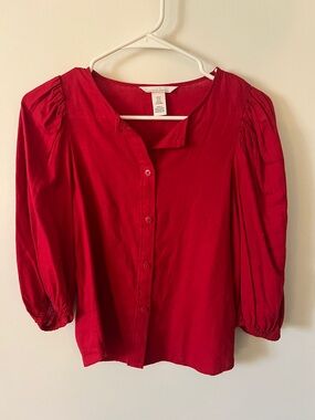 H&M Red Linen Blend Blouse NWOT